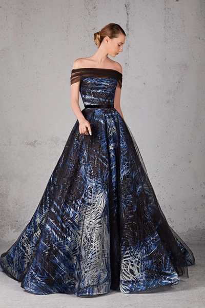 Shop Jean Fares Couture Embroidery Printed Gown
