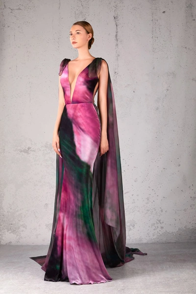 Shop Jean Fares Couture Shoulder Draped Fit And Flare Gown