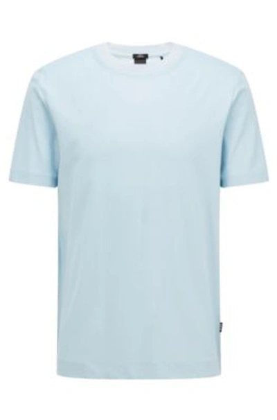 Shop Hugo Boss Slim-fit T-shirt In Honeycomb Cotton With Tipped Collar In Light Blue