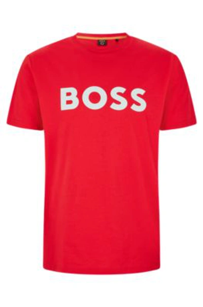 Shop Hugo Boss Cotton-jersey T-shirt With Rubber-print Logo- Red Men's T-shirts Size Xl