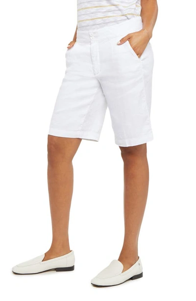 Shop Nydj Modern Linen Blend Bermuda Shorts In Optic White