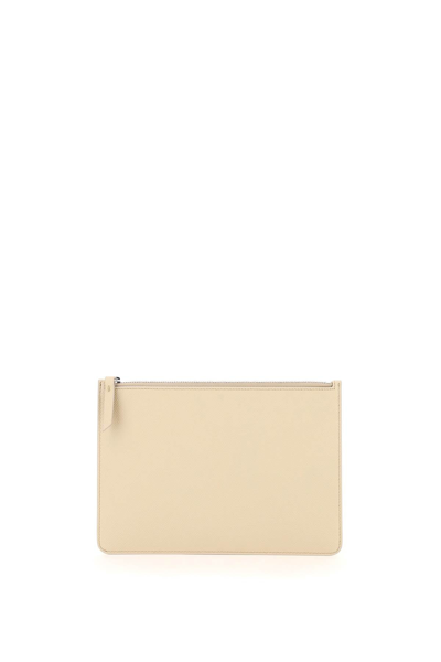 Shop Maison Margiela Grained Leather Small Pouch In Beige