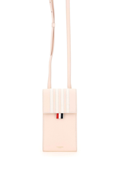 Shop Thom Browne Pebble Grain Leather Phone Holder With Strap In Pink
