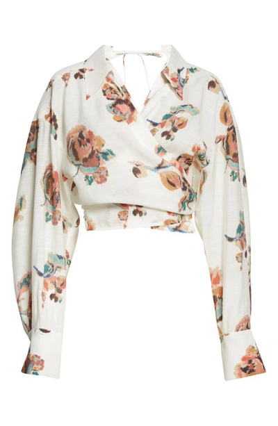 Shop Vince Ikat Floral Woven Wrap Top In Optic White