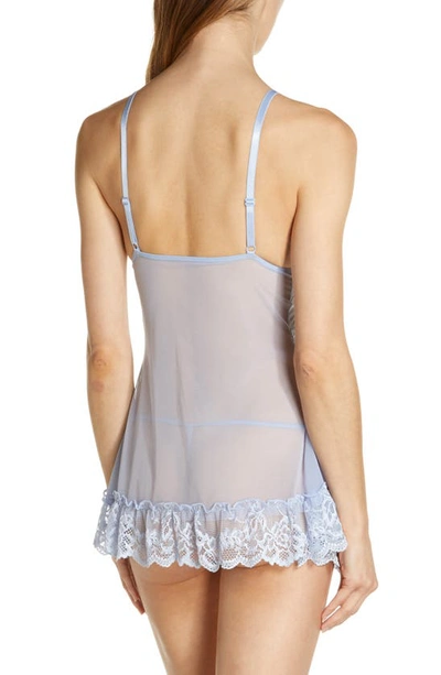 Shop Oh La La Cheri Valentine Soft Cup Babydoll Chemise & G-string Thong In Brunnera Blue