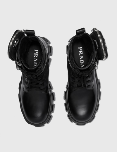 Shop Prada Monolith Leather And Nylon Fabric Boots In Black