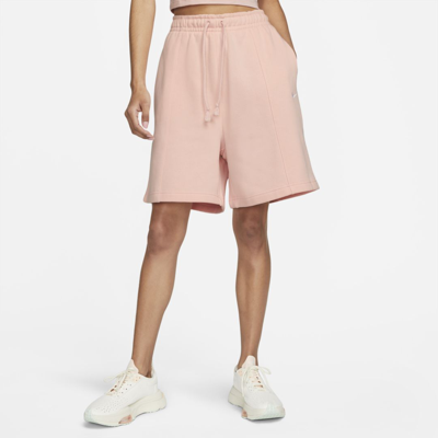 Shop Nike Women's  Sportswear Essential Fleece High-rise Shorts In Pink