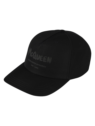 Shop Alexander Mcqueen Logo Print Cap In Black