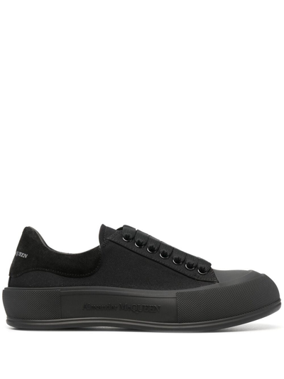 Shop Alexander Mcqueen Men's Black Cotton Sneakers