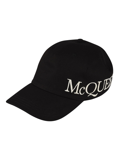 Shop Alexander Mcqueen Side Logo Embroidered Cap In Black/ivory
