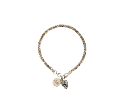 Shop Alexander Mcqueen Twin Skull Bracelet In Oro