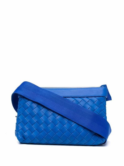 Shop Bottega Veneta Men's Blue Leather Messenger Bag
