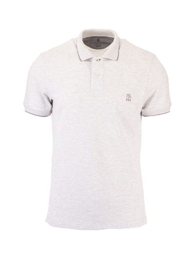 Shop Brunello Cucinelli Men's Grey Cotton Polo Shirt