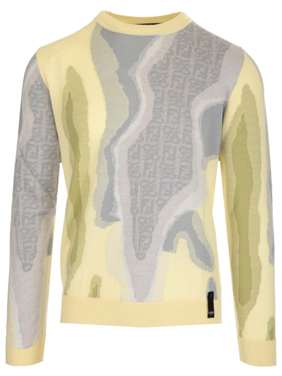 Fendi Girocollo Logo Print Cotton-blend Sweater In Multicolor | ModeSens