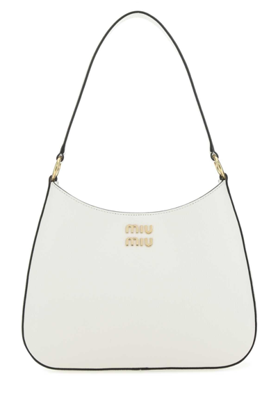 Shop Miu Miu Logo Plaque Hobo Shoulder Bag In Bianco
