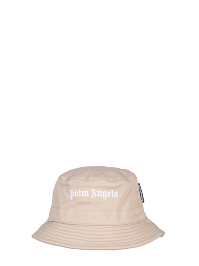 Shop Palm Angels Bucke Hat With Embroidered Logo In Beige