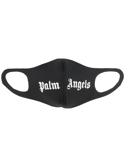 Palm Angels Black Face Mask With White Logo In Black