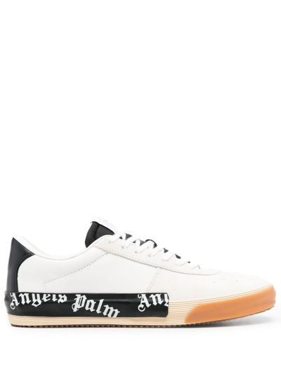 Shop Palm Angels Men's White Leather Sneakers