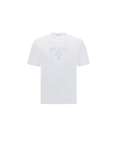 Prada Stretch Cotton T-shirt With Nylon Details In White | ModeSens