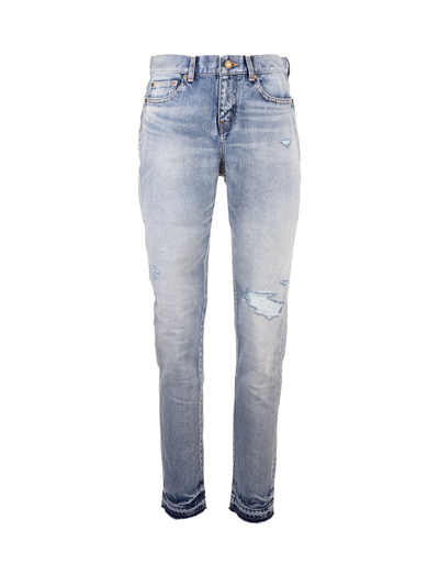 Shop Saint Laurent Women's Light Blue Cotton Jeans