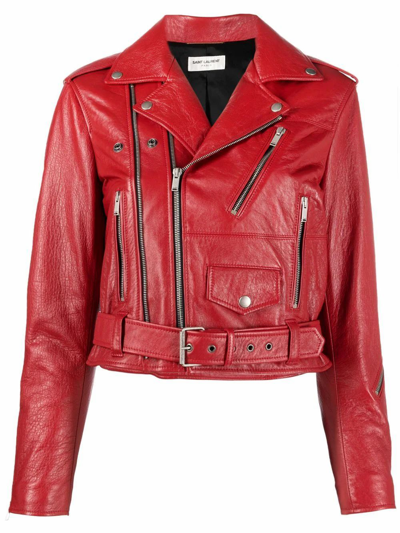 Shop Saint Laurent Women's Red Leather Outerwear Jacket