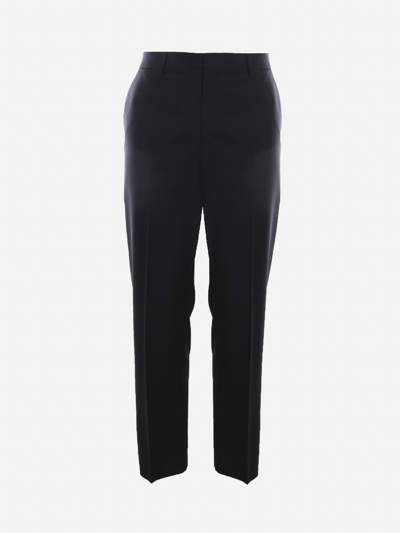 Shop Valentino Basic Trousers Made Of Wool And Mohair In Navy