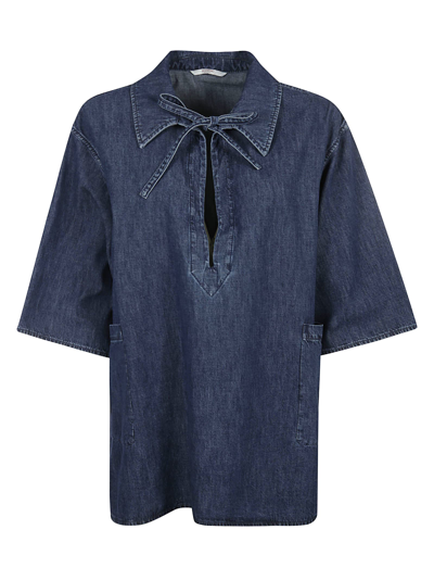 Shop Valentino Denim Tunic Shirt In Medium Blue