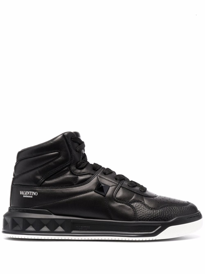 Shop Valentino Men's Black Leather Hi Top Sneakers