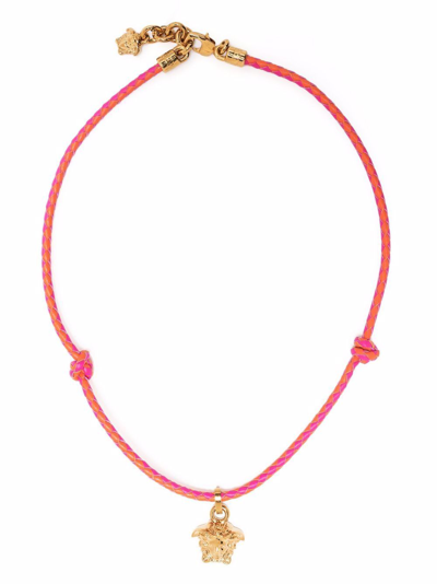 Shop Versace Men's Pink Leather Necklace