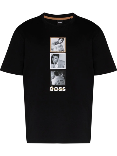 Hugo Boss Interlock-cotton T-shirt With Muhammad Ali Graphics- Black Men's T -shirts Size 3xl | ModeSens