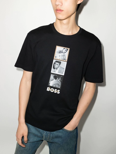 Hugo Boss Interlock-cotton T-shirt With Muhammad Ali Graphics- Black 