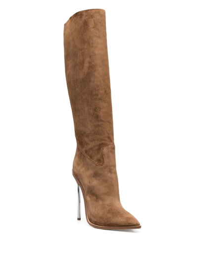 Shop Casadei Suede Stiletto Boots In Brown