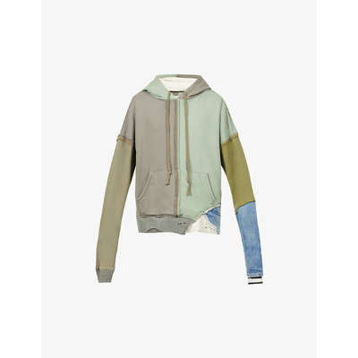 Shop Greg Lauren Fragment Exposed-seam Oversized-fit Cotton-jersey Hoody In Green