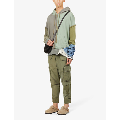 Shop Greg Lauren Fragment Exposed-seam Oversized-fit Cotton-jersey Hoody In Green