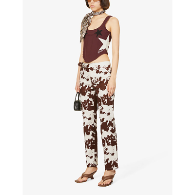 Shop House Of Sunny Saloon Star-appliqué Crepe Top In Chocolate