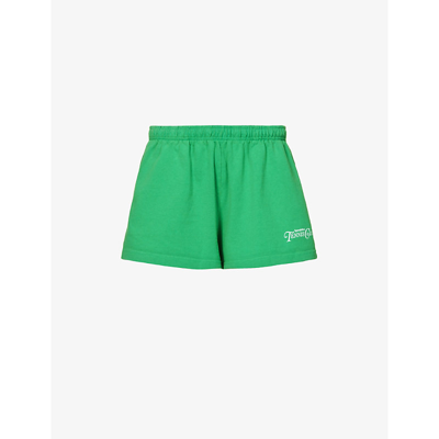 Shop Sporty And Rich Rizzoli Logo-print Mid-rise Cotton Shorts In Kelly Green White