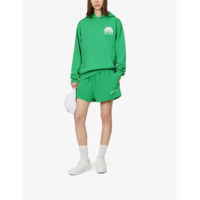 Shop Sporty And Rich Rizzoli Logo-print Mid-rise Cotton Shorts In Kelly Green White