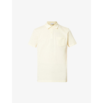 Shop Sunspel Riviera Regular-fit Cotton-mesh Polo Shirt In Lemon