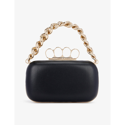Shop Alexander Mcqueen Four-ring Leather Clutch Bag In Black Silver