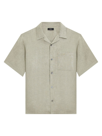 Shop Theory Men's Noll Short Sleeve Linen Shirt In Fossil