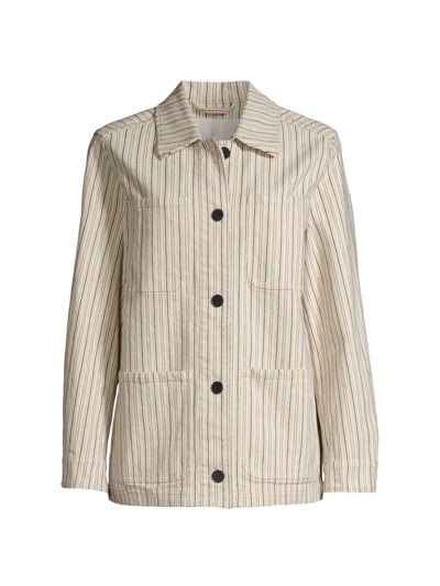 Shop Rebecca Taylor Women's Striped Stretch Cotton Jacket In Neutral