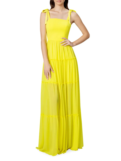 Shop Dress The Population Women's Adonia Tiered Chiffon Maxi Dress In Lemongrass
