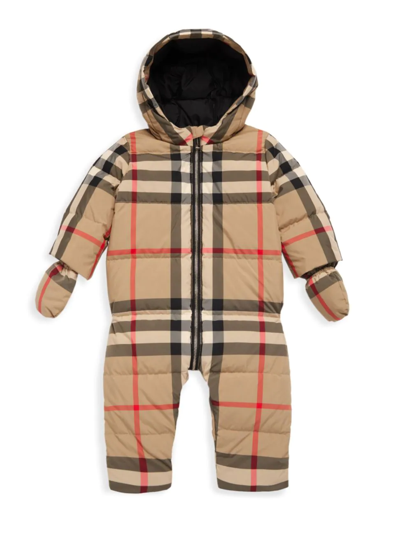 Shop Burberry Baby's Check Puffer Bodysuit & Mitts In Archive Beige