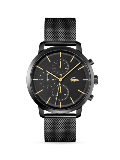 Shop Lacoste Men's Replay Chronograph Ionic-plated Steel Strap Watch In Black