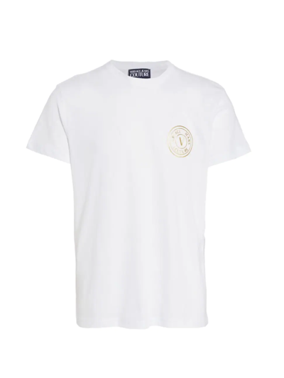 Shop Versace Jeans Couture Men's Emblem Logo T-shirt In White Gold