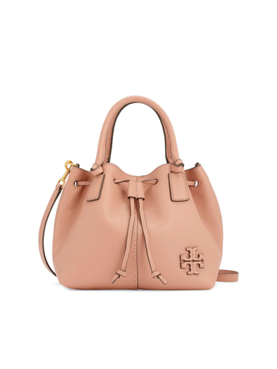 Shop Tory Burch Small Mcgraw Leather Drawstring Satchel In Meadow Sweet