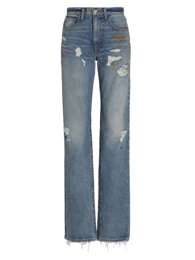 Shop Brandon Maxwell Women's Distressed Splatter-paint Jeans In Vintage Wash