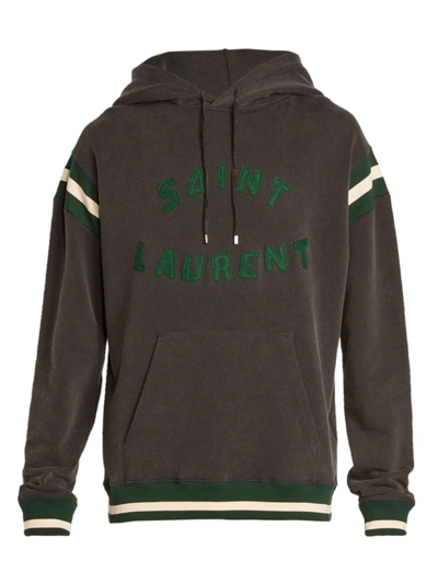 Shop Saint Laurent Men's Volume Large Logo Hoodie Sweatshirt In Noir