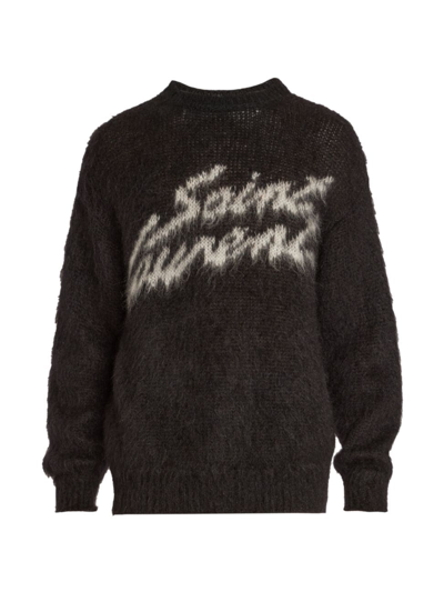 Shop Saint Laurent Men's Logo Mohair-blend Sweater In Noir