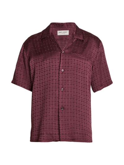 Shop Saint Laurent Men's Silk Short-sleeve Shirt In Prune